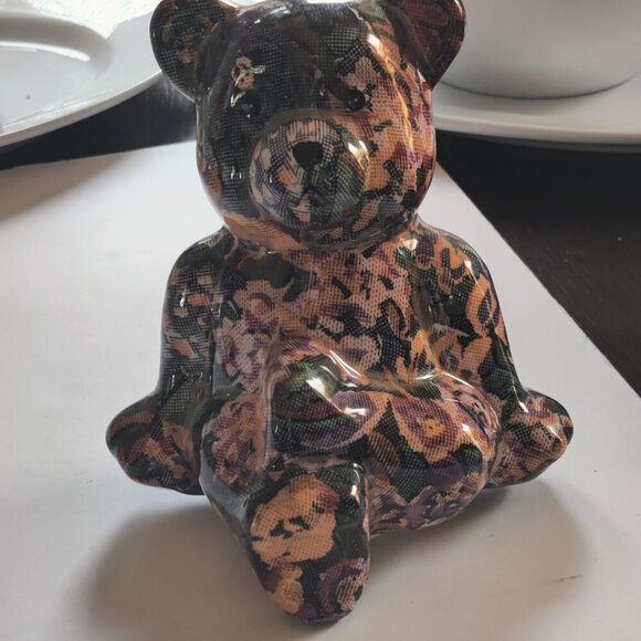 Bear Sculpture in Ceramic. Hiding in Plain Sight in Calico Camoflage. - Picture 3 of 5